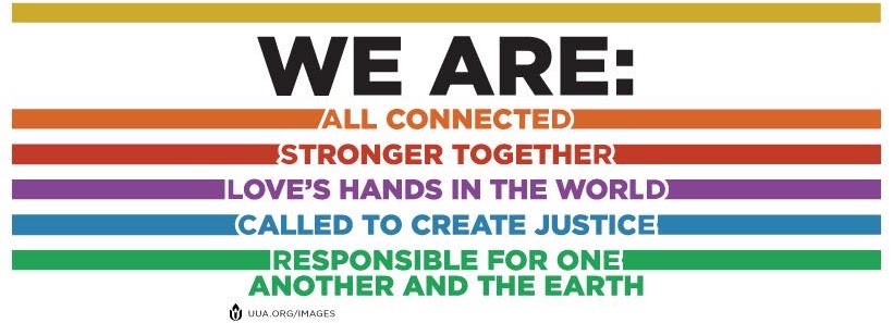 A graphic showing who we are as Unitarian Universalists